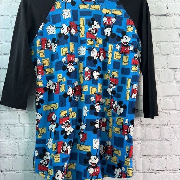 LuLaRoe Tops - LuLaRoe Disney Mickey Mouse‎ Randy Baseball Shirt Blue With Black Sleeves XS